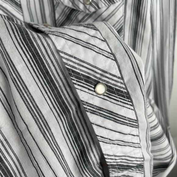 Wrangler VTG Mens Shirt 2XL White Gray Striped Pearl Snap Western Cowboy Rodeo - Picture 5 of 6
